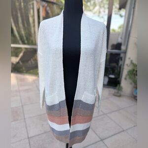 Debut Women's Neutral Colorblock Open Cardigan with Pockets